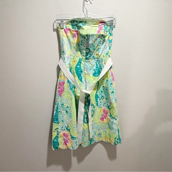 LILLY PULITZER Women’s Strapless Belted Dress SOUTHERN BELLE Peacock Print Sz 0 - Picture 2 of 6